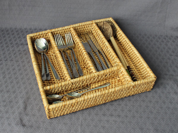 Cane cutlery tray