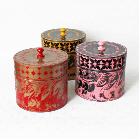 Lacquer pots - hand-etched; 4 colours