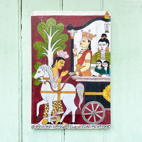 Painting on reclaimed wooden panel - King's departure