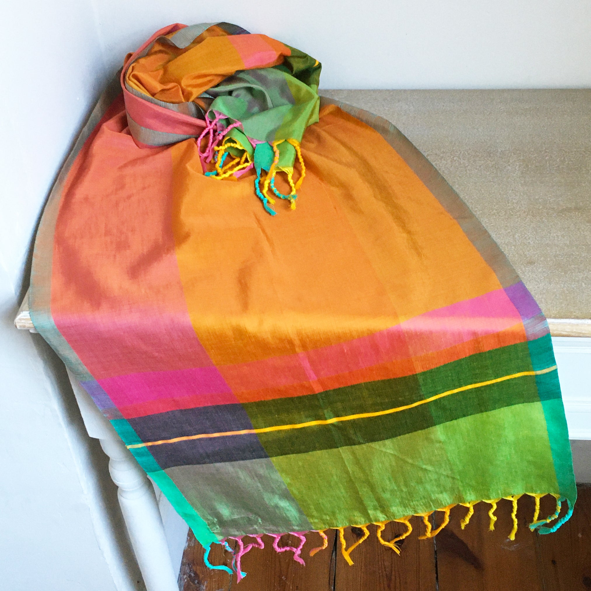 Barefoot silk and cotton scarf with tassels - 9 designs