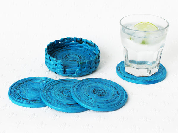 Newspaper coasters - set of 6 with holder, 10 colour options