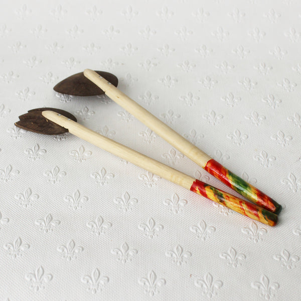 Coconut shell salad servers - medium; 3 lacquer colours