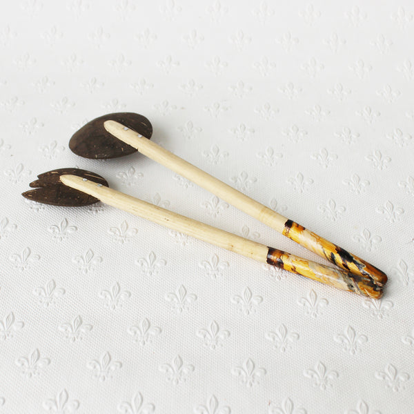 Coconut shell salad servers - medium; 3 lacquer colours