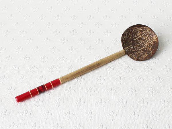 Coconut shell spoons, large; slim lacquered handles - 5 colours