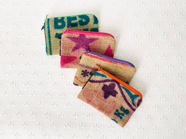 Hessian / jute / burlap coin purse; upcycled sack - 5 colours
