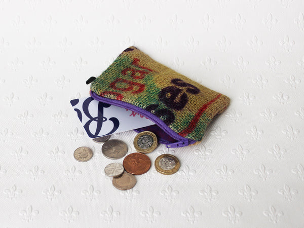 Hessian / jute / burlap coin purse; upcycled sack - 5 colours