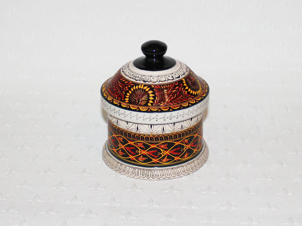 Lacquer pots, domed lid - hand-etched; 2 sizes