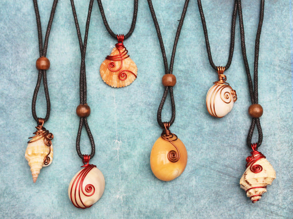 Seashell pendants; wire-wrapped - 4 designs