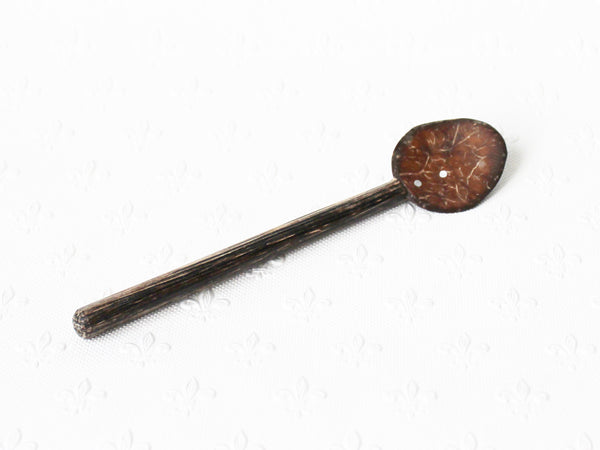Coconut shell spoons; small - plain wooden handle