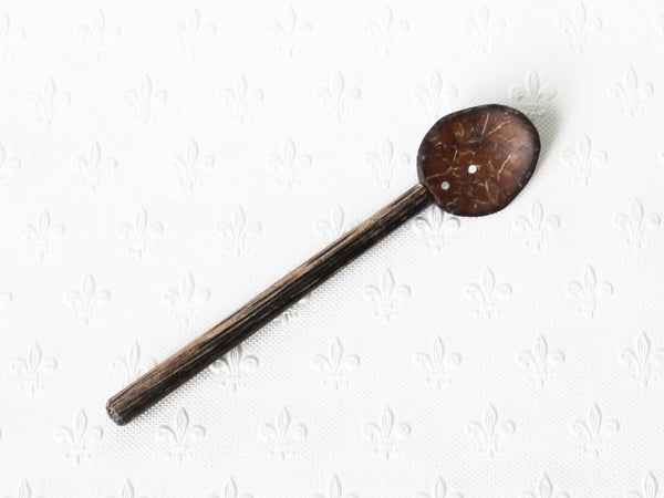 Coconut shell spoons; small - plain wooden handle