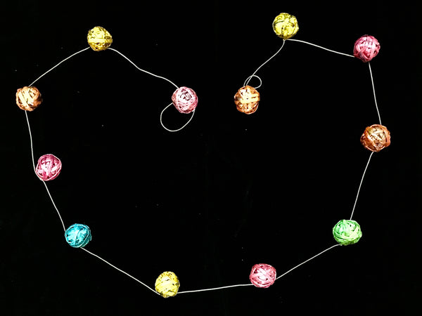 Newspaper ornaments, small - garland of 12 baubles; assorted colours