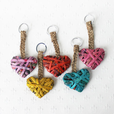 Heart keyring made from newspaper - 5 colours