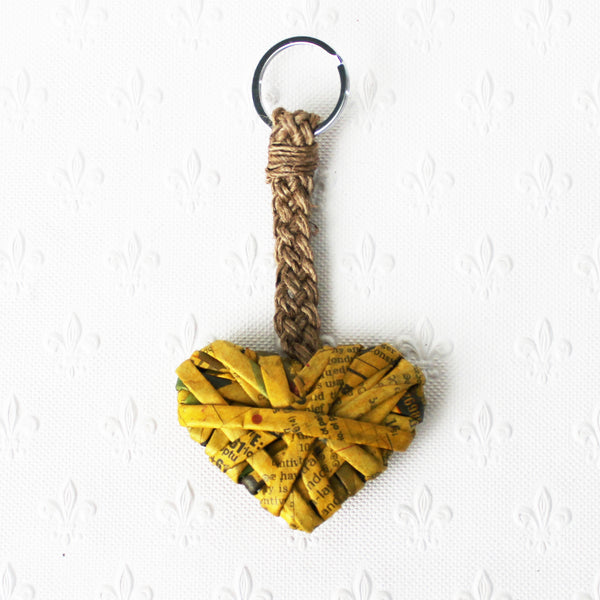 Heart keyring made from newspaper - 5 colours