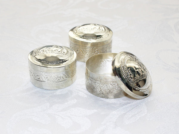 Pill box - embossed silver plate