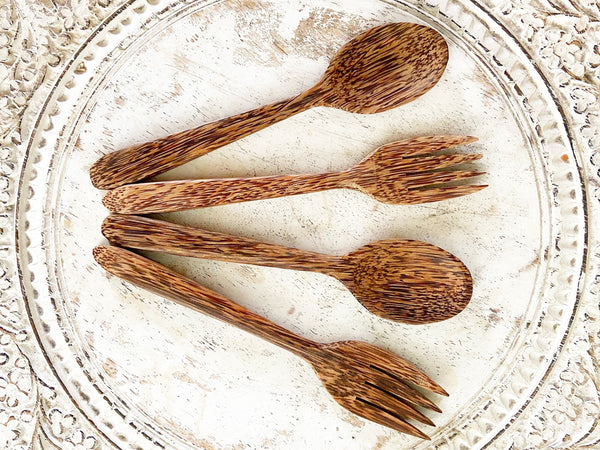 Coconut wood spoon and fork set