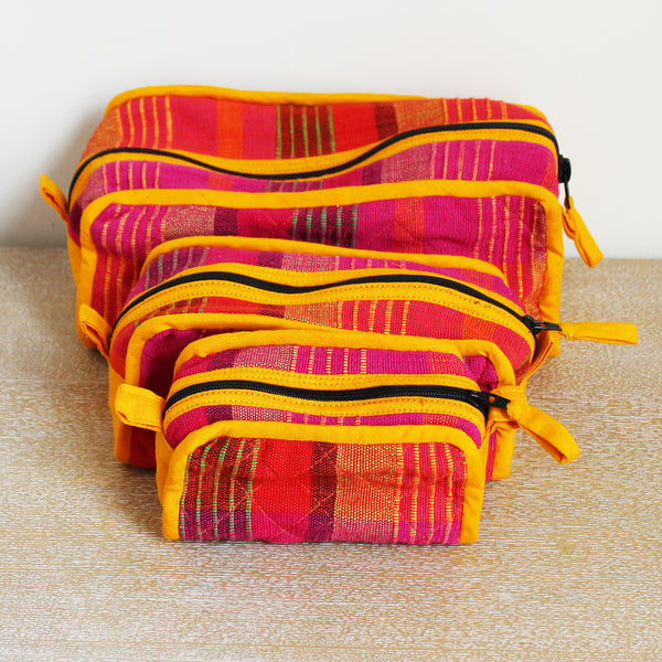 Barefoot handwoven cosmetic bags, set of three - 7 colours