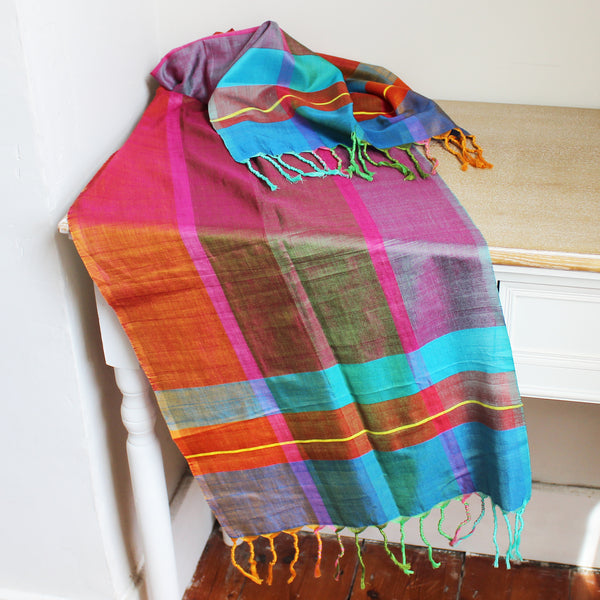 Barefoot silk and cotton scarf with tassels - 9 variations