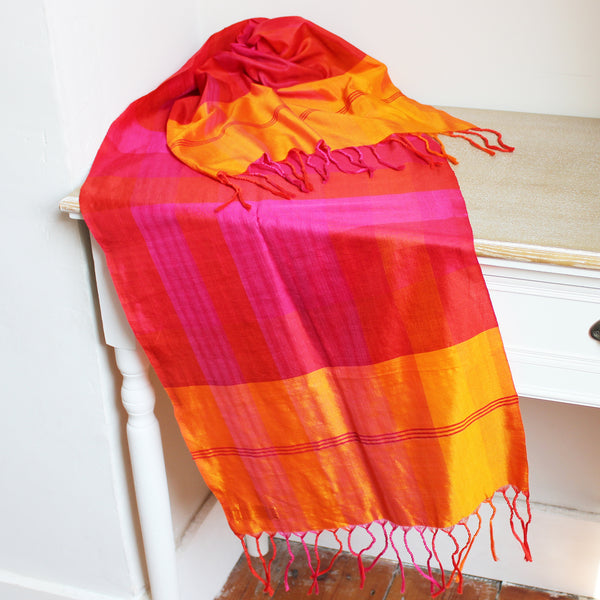 Barefoot silk and cotton scarf with tassels - 9 designs