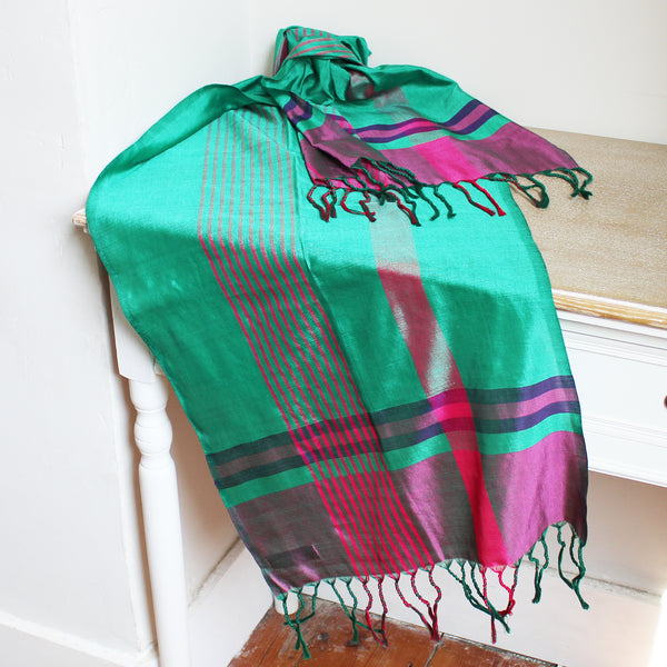 Barefoot silk and cotton scarf with tassels - 9 designs