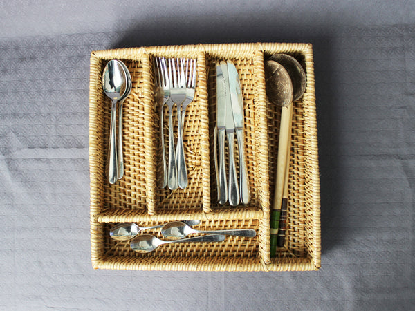 Cane cutlery tray