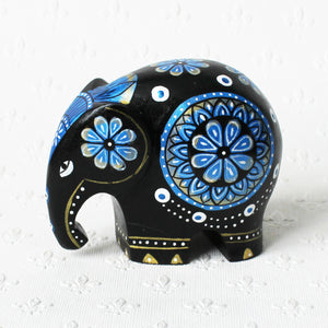 Elephant ornaments, hand-painted wood - 2 sizes, 5 colours