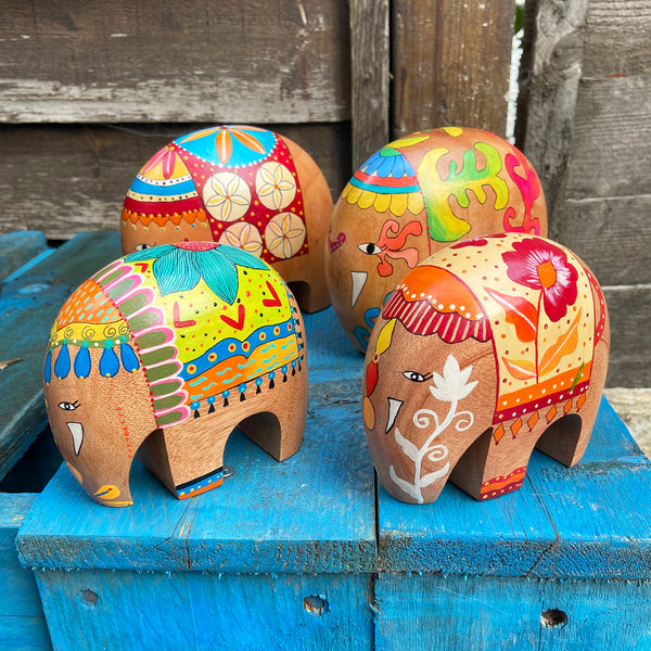 Hand painted wooden elephants - 2 sizes