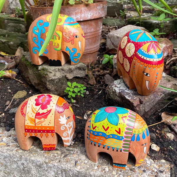 Hand painted wooden elephants - 2 sizes