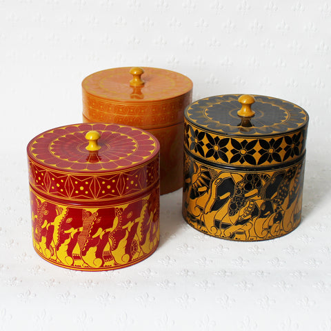 Lacquer pots - hand-etched; 5 colours