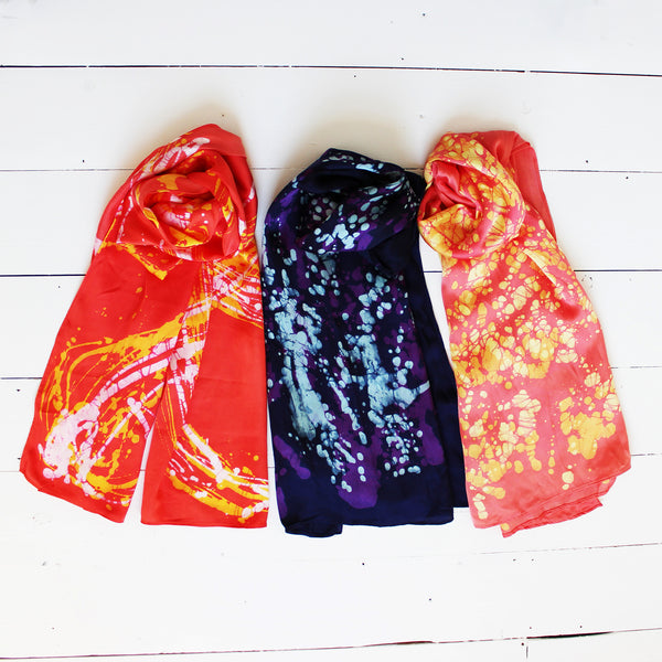 Silk Shawl - batik and tie dye; large