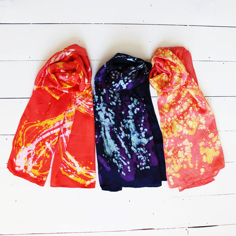 Silk Shawl - batik and tie dye; large