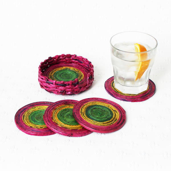 Newspaper coasters - set of 6 with holder, 10 colour options