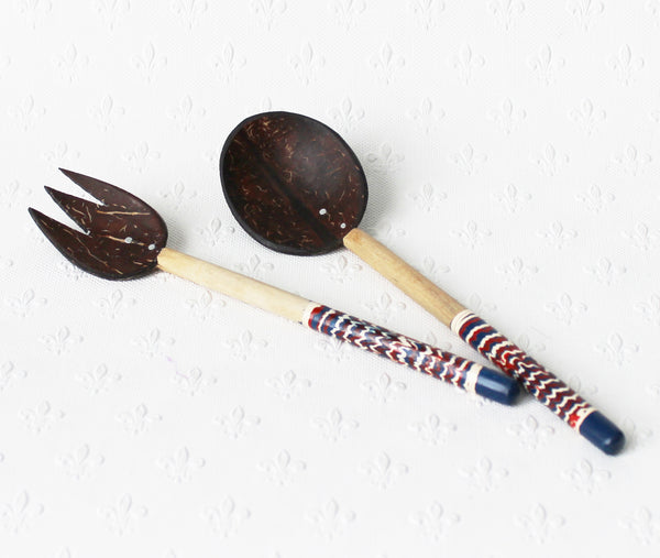 Coconut shell salad servers - large; 4 lacquer colours