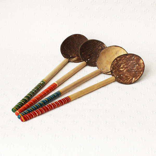 Coconut shell serving spoons with lacquer handles - 4 colours