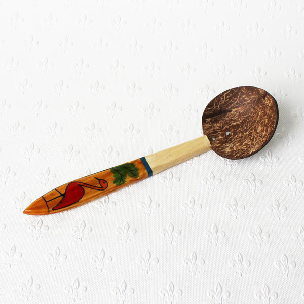 coconut shell spoons with decorated handles - 6 designs