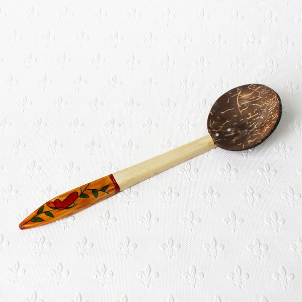 coconut shell spoons with decorated handles - 6 designs