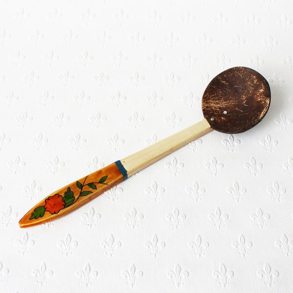 coconut shell spoons with decorated handles - 6 designs