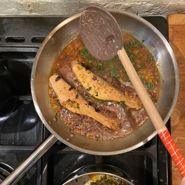 Coconut shell serving spoons with lacquer handles - 4 colours