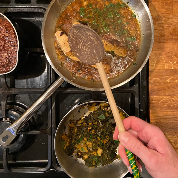 Coconut shell serving spoons with lacquer handles - 4 colours