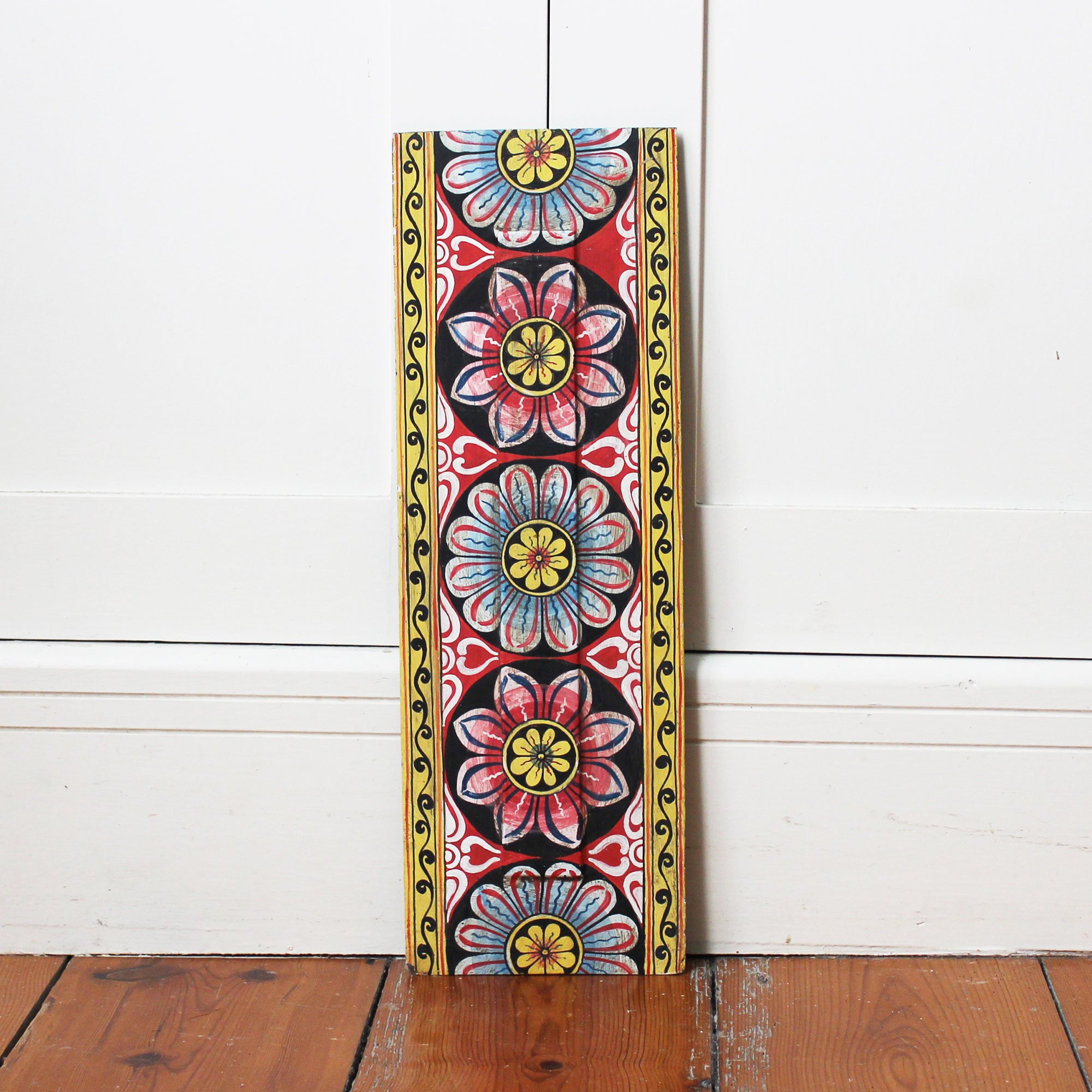 Painting on reclaimed wooden panel - 4 lotus flowers; yellow