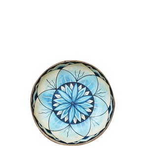 Painted wooden plate - small; blue-navy lotus mandala, 6 petals