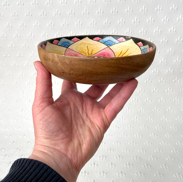 Painted wooden plate - small; yellow-pink-lilac lotus flower mandala