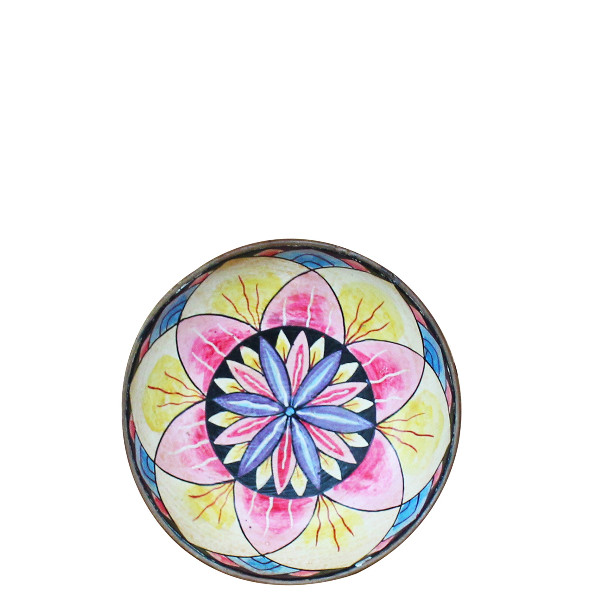 Painted wooden plate - small; pink-yellow lotus mandala, 6 petals