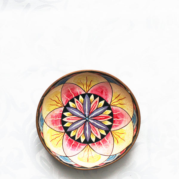 Painted wooden plate - small; yellow-pink-lilac lotus flower mandala