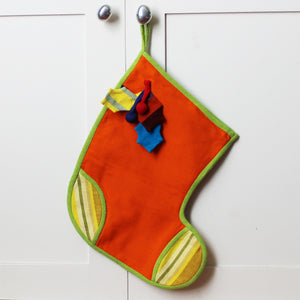 Barefoot handloom Christmas stocking, large size; holly decor - 6 designs