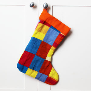 Barefoot handloom Christmas stocking; patchwork - 5 designs