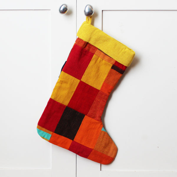 Barefoot handloom Christmas stocking; patchwork - 5 designs