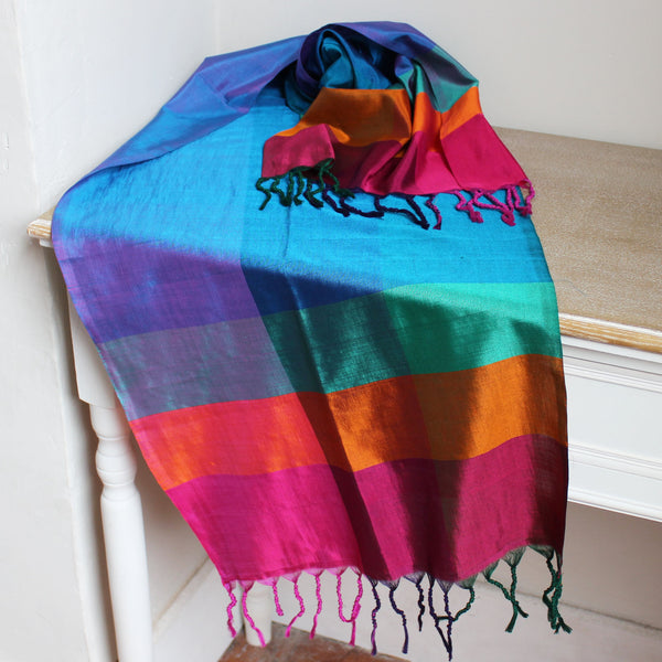 Barefoot silk and cotton scarf with tassels - 8 designs