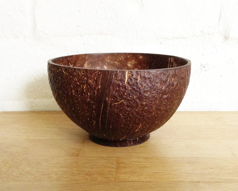 Coconut shell bowl - rustic exterior, with stand