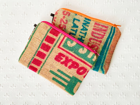 Hessian / jute / burlap pouch, medium - upcycled sack; 5 colours