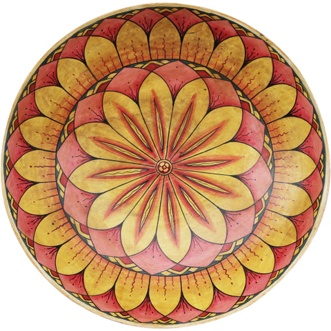 Painted wooden plate - large; pink & yellow lotus mandala